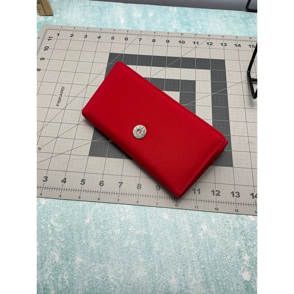 Red‎ Embroidered Hat Wallet Clutch Purse Women Snap Closure